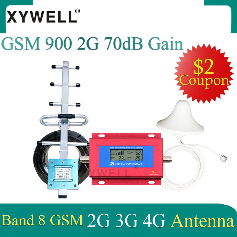 

XYWELL Fullset 2G/3G/4G GSM 900 Mhz Repeater 3G Celular MOBILE PHONE Signal Repeater Booster,900MHz GSM Amplifier + Antenna