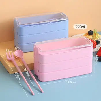 

900ml 3 Layers Bento Box Eco-Friendly Lunch Box Food Container Wheat Straw Material Microwavable Dinnerware Lunchbox 2019 New