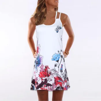 

Women Summer Vintage Sleeveless 3d Floral Print Bohe Tank Short Mini Dress Sundress Clothes 2020 Платья Женские