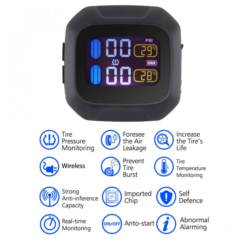 M3 Универсальный беспроводной мотоцикл TPMS шин давление мониторинга системы с 2 внешних датчиков