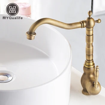 

Classical Antique Brass Bathroom Sink Faucet Deck Mount Hot and cold Crane Vanity Sink Mixer Taps porcelain Handle