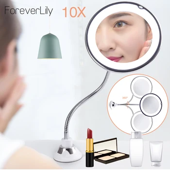 

360 Swivel Magnifying Bright 10x Makeup Mirror With Led Light Adjustable Flexible Bendable Gooseneck Wall Mounted Shower Mirror