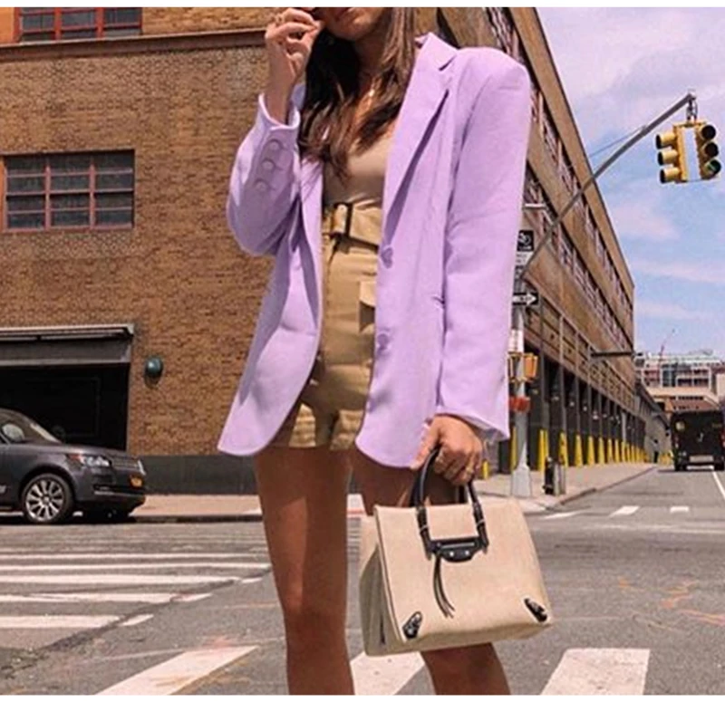 DICLOUD Violet Oversize Blazer With Pocket Women Autumn Winter Long Sleeve Solid Long Jacket Office Lady Fashion Streetwear