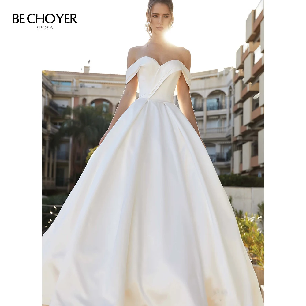Vestido de Noiva простое атласное свадебное платье с открытыми плечами милое