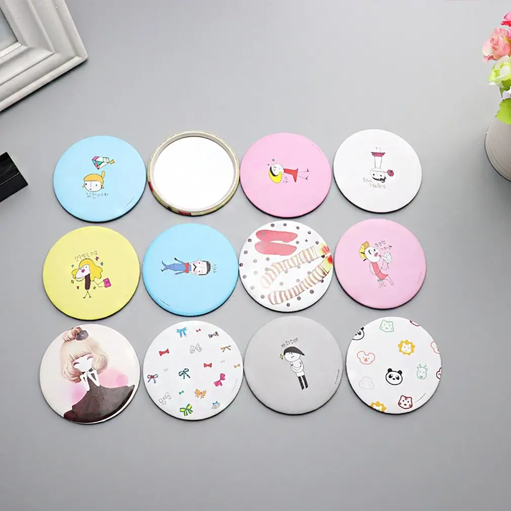 

Portable Paper+Metal+Mirror Cute Cartoon Hand Pocket Cosmetic Mirror Round Lady Girl Mini Outdoor Party Makeup Mirror Decor