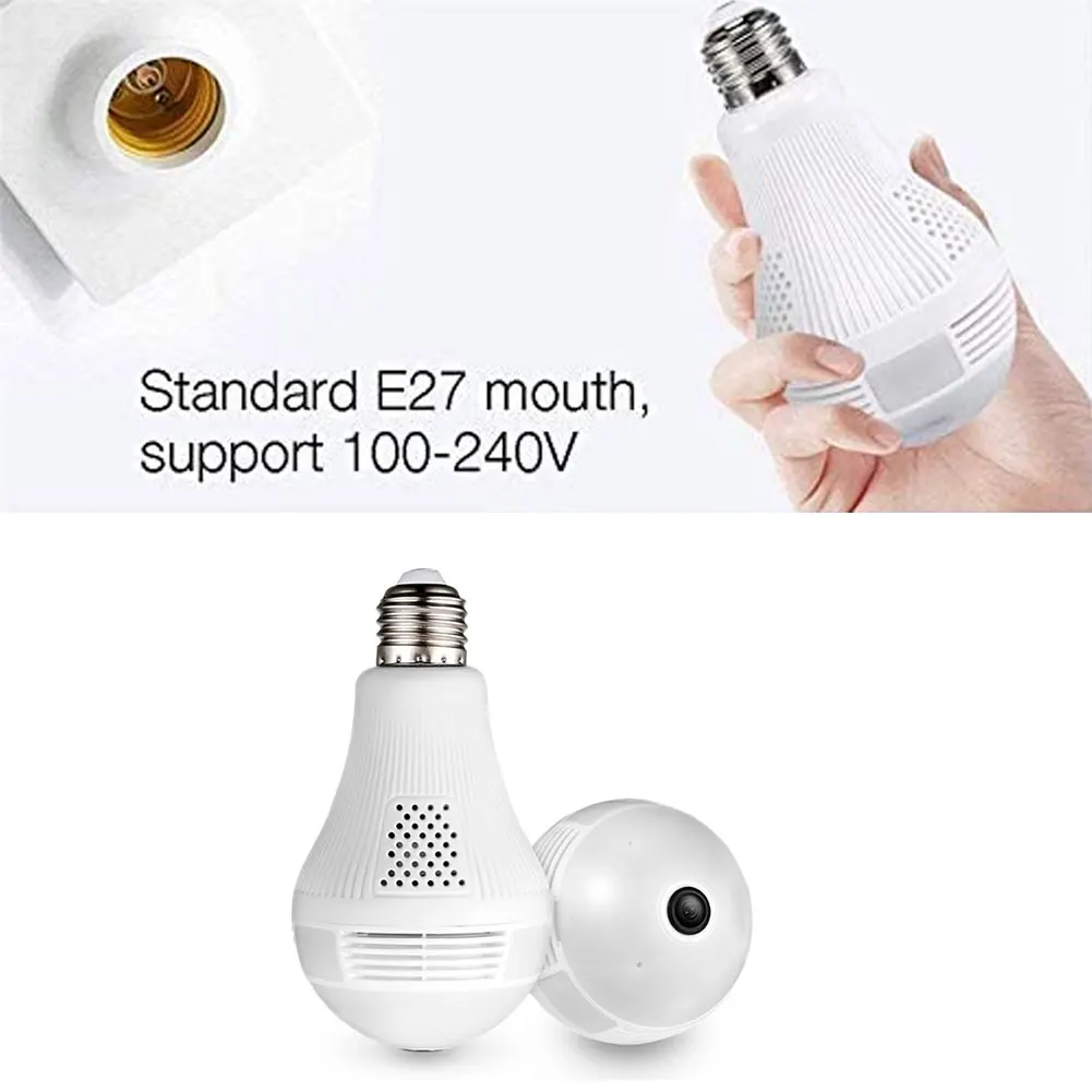 Hot Sale 360 Degree LED Light 1080P Wireless Panoramic Home Security WiFi Fisheye Bulb Lamp IP Camera Two Ways Audio Security