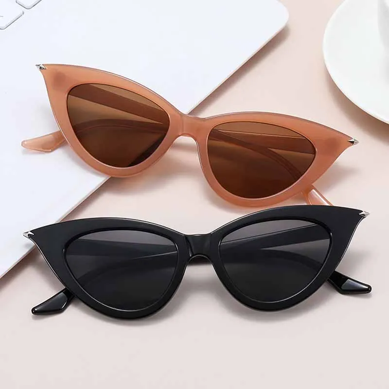 

Vintage Pink Green Cat Eye Sunglasses Women 2023 Luxury Brand Fashion Small Frame Triangle Cateye Sun Glasses Chic Eyewear UV400