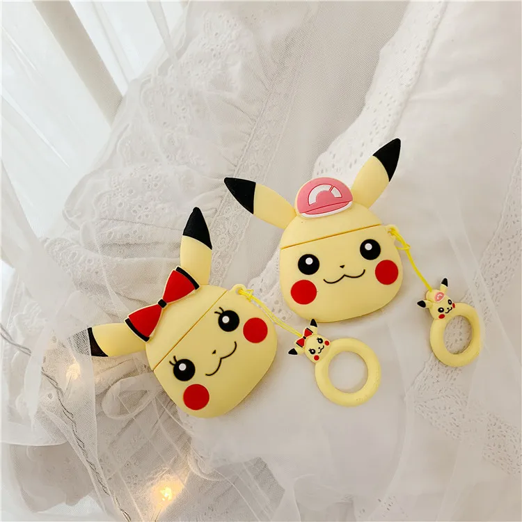 For AirPods Case Super Cute Cartoon Pokemons Pikachus Earphone Case For Airpods 2 Silicone Protect Cover With Finger Ring Strap For AirPods Case Super Cute Cartoon Pokemons Pikachus Earphone Case For Airpods 2 Silicone Protect Cover With Finger Ring Strap