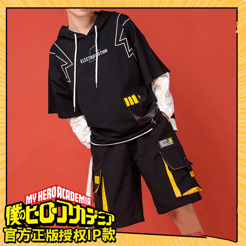 Аниме Cos My Hero Academy Kaminari Denki Косплей Костюм повседневные Костюмы маленький свитшот с героем+ футболка