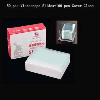 NewScope 50 pcs Microscope Slides and 100 pcs Cover Glass for Preparation of Specimen Microscope Slides Glass Cover Slips student compound microscope amscope supplies 40x 1000x glass optics metal frame student compound microscope slides