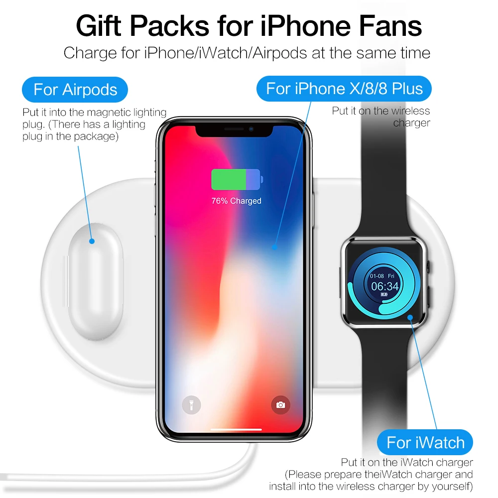 Беспроводное зарядное устройство для iPhone X XS Max 10 Вт Беспроводная зарядка для Apple Watch Airpods USB Qi зарядное устройство для samsung S9 S8