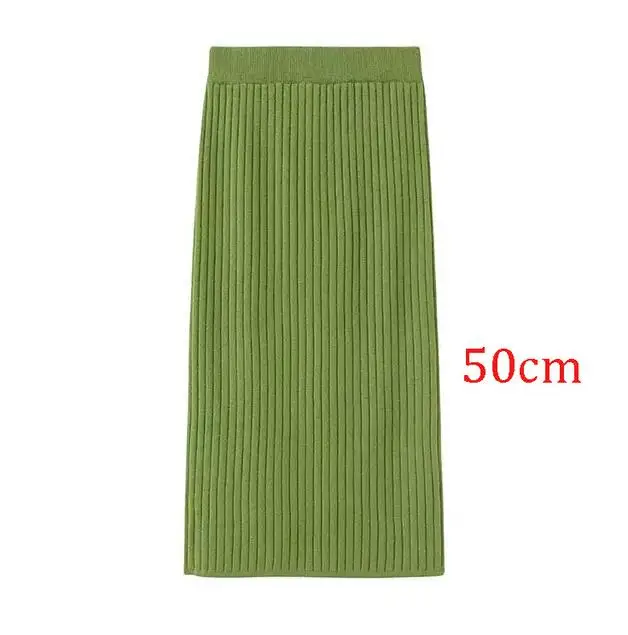 green 50cm Женская юбка-карандаш с высокой талией, Осень-зима, элегантная облегающая трикотажная юбка, черная однотонная женская офисная длинная юбка, jupe femme - Цвет: green 50cm