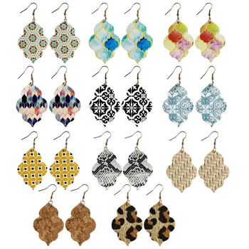 

2020 New Lip Shaped Morrocan Leopard simulation hair Double sided printed leather drop earrings for women