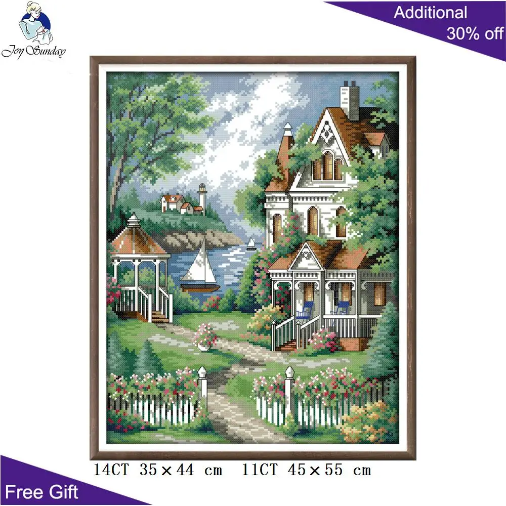 

Joy Sunday Seaside Beautiful Villa F954 Counted and Stamped Home Decor The Seaside Villa Needlework Embroidery Cross Stitch kits