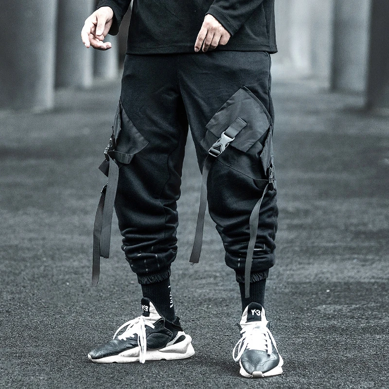 Pantalones cargo multibolsillos de Hip Hop hombre, pantalón de chándal ancho de seda, ropa para correr|Pantalones informales| - AliExpress