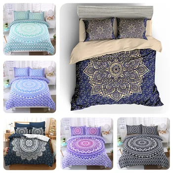

Bohemian Bedding Set Mandala feather Print Duvet Cover set with pillowcase Bed bedline Single Double Queen King Size BedClothes