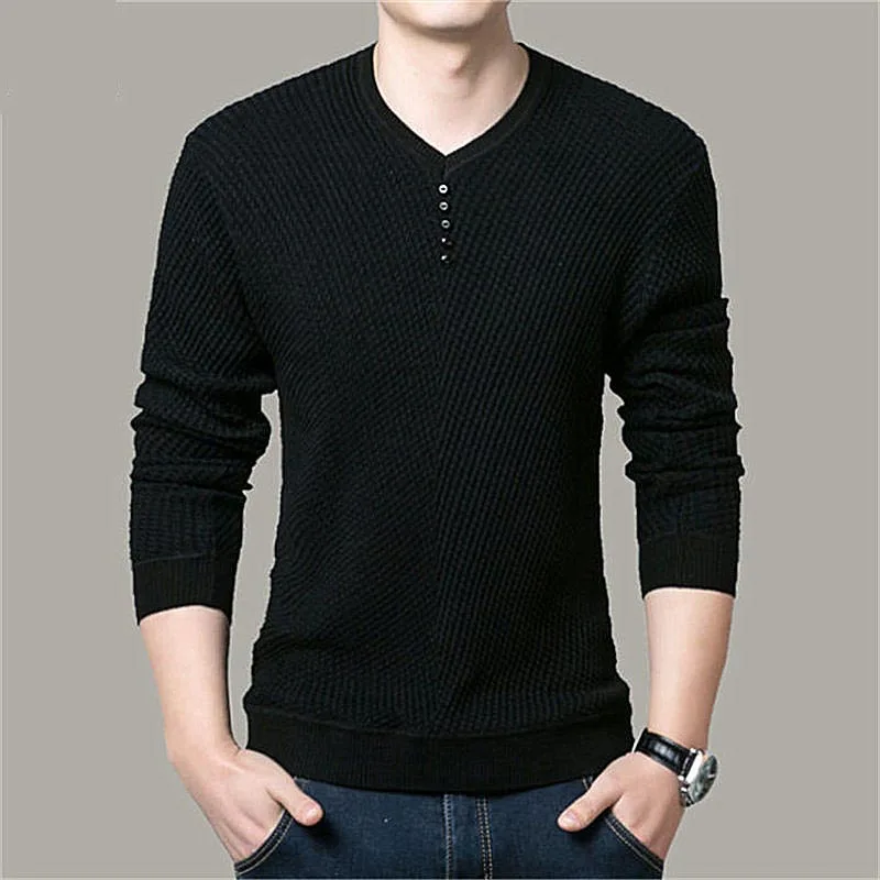 Вязаный мужской свитер Повседневный брендовый пуловер с v-образным вырезом мужские осенние тонкие свитера мужские повседневные трикотажные пуловеры с длинным рукавом