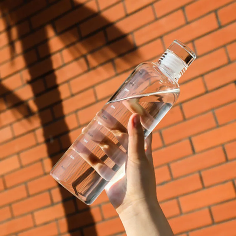 500/750ml Simple fashion time scale cup sealed high borosilicate heat resistant  glass bottle eight cups a day water cup