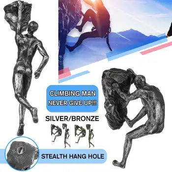 

Bronze/Silver Retro Rock Climbing Sportsman Figures Resin Sculpture Bar Restaurant Store Pendant Living Room Wall Decoration