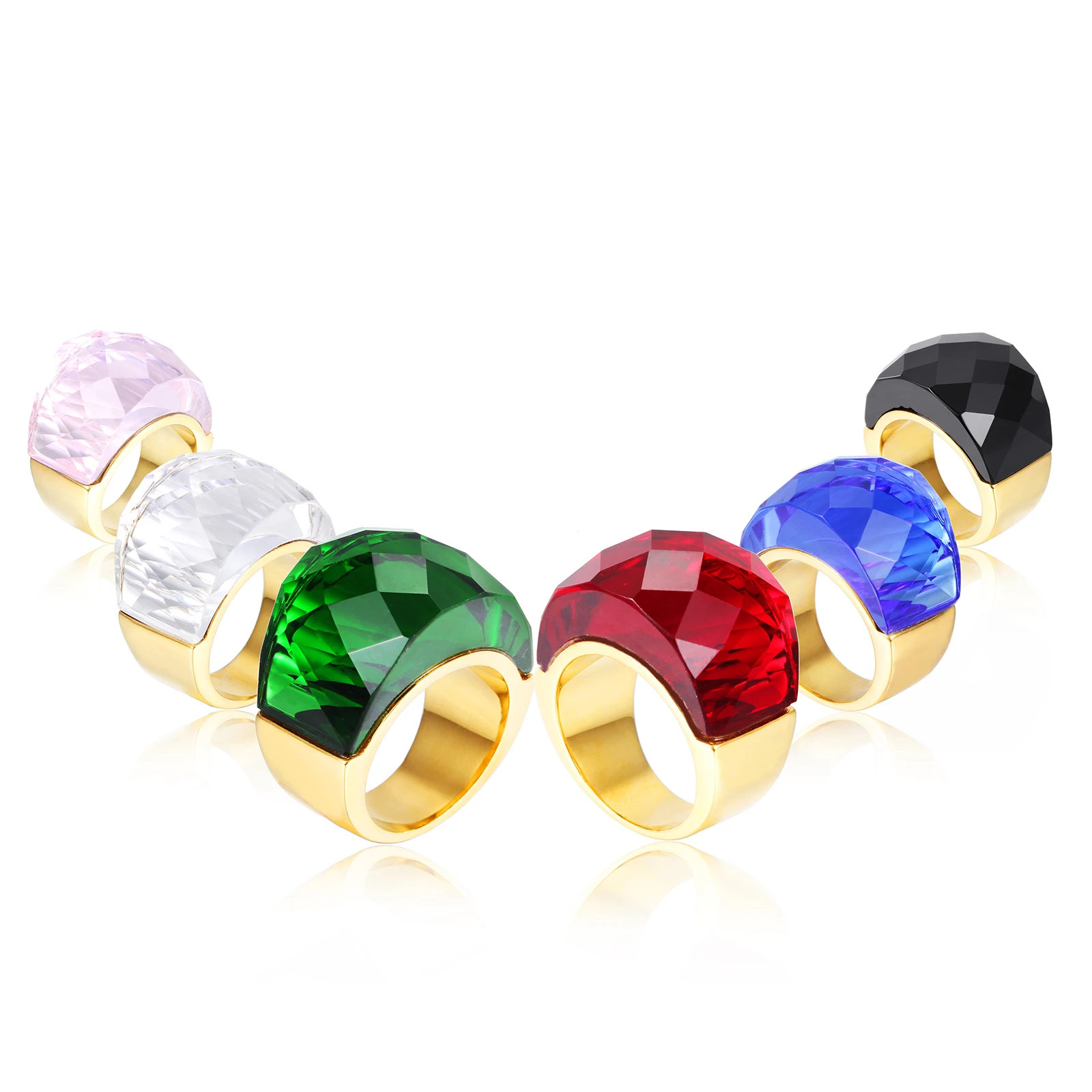 Wedding Rings for Party Engagement Gold Stainless Steel Colorful Stone