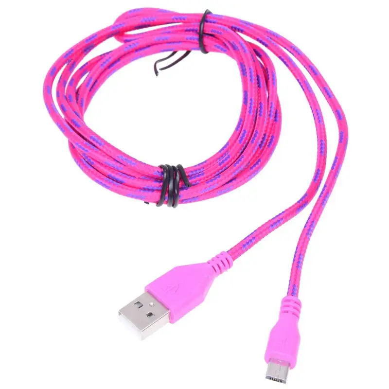 

2M Braided Fabric Mini USB Data&Sync Charger Cable Cord For Cell Phone Rose