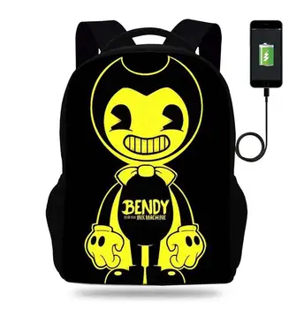 

Cartoon Bendy Print USB charge backpack Kids Children School Bag For teenager Boys&Girls Travel backpack Mochlia