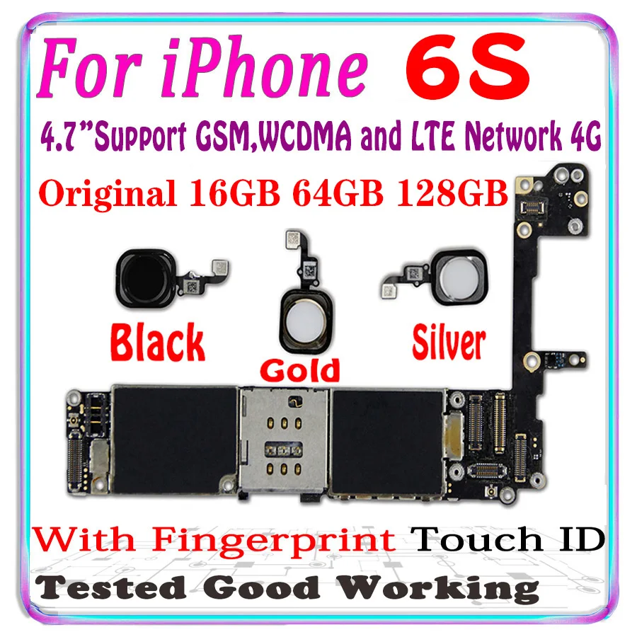 Free iCloud Unlocked For iPhone 6S 6 s Motherboard With Touch ID 16g 64gb 128gb black white gold pink Logic Board | Мобильные