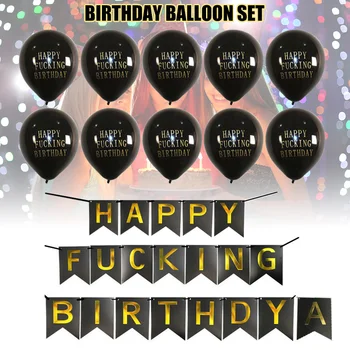 

Happy Birthday Bunting Banner Set with 2 Black Ribbon 20 Letters Card 10 Balloon for Birthday Party Birthday Decoration