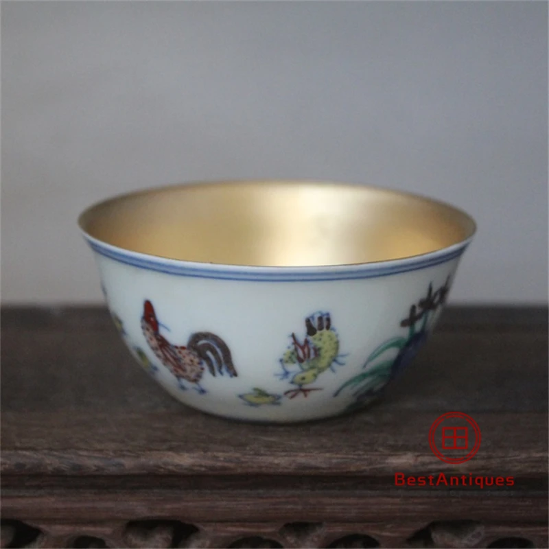 

Daming Chenghua Kim Doo-gilt Color Gilded Chicken Bowl Flower Vase Antique Vase Decoration Porcelain Collection Retro Home Decor