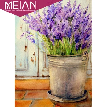 

2020 MEIAN flower 5D DIY diamond paintings lavender room decor full Embroidery Pattern 3D Cross stitch kits mosaic stickers