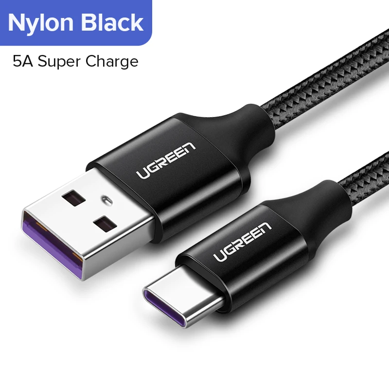 Ugreen USB C кабель 5A Supercharge usb type C кабель для huawei mate 30 Pro P20 Быстрая зарядка быстрое зарядное устройство кабель для передачи данных USB C шнур - Цвет: Nylon Black