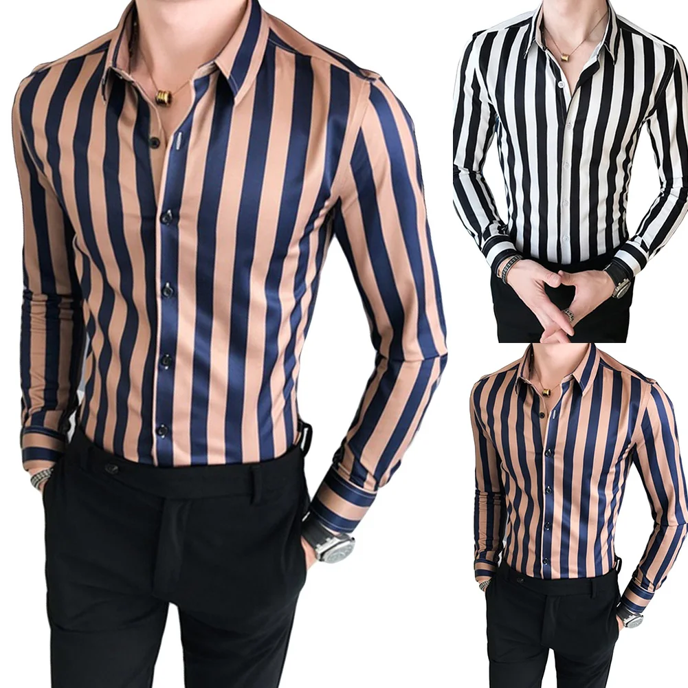 Мужская модная полосатая рубашка с длинным рукавом и отложным воротником, рубашка на пуговицах, мужские рубашки, мужские рубашки, мужская рубашка, Chemise Homme top Haraju