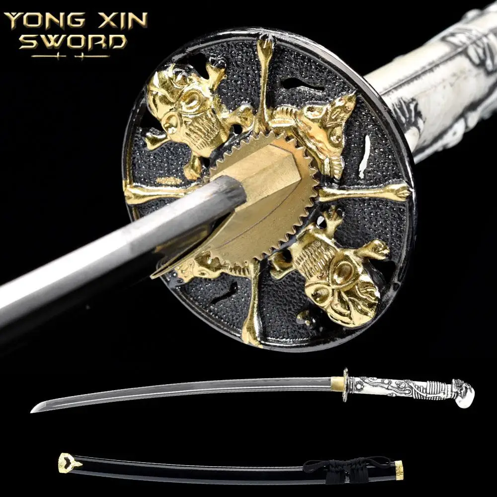 

Skull Katana Japanese Samurai Sword Obvious Hamon Full Tang Blade Katana Razor Sharp Battle Ready