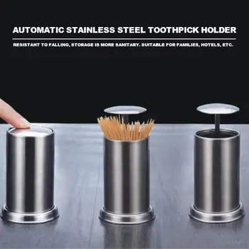 

Automatic Stainless Steel Toothpick Holders Hotel Restaurant Cotton Swab Box Storage Containers Barrels Kitchen Bar Table Decor