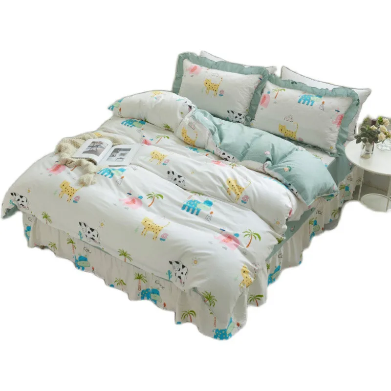 

Cotton Thick Bed Skirt Four-Piece Set Bedspread-Style Fitted Sheet Cartoon Comforter Bedding Sets