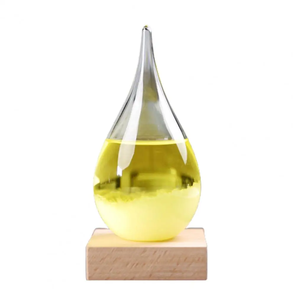 Transparent Droplet Storm Glass with Wooden Bass Home Barometer Bottle Office Decor