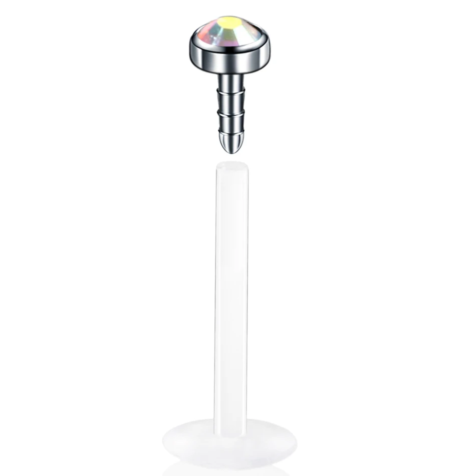 1PC Titanium Top Labret Piercing for Lip Ring Bioplast Flexible Rod Fashion Crystal Gem Ear Tragus Helix Body Jewelry for Women 