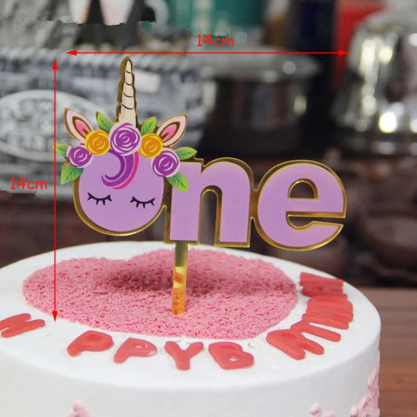 unicorn Золотой Единорог Фламинго акриловый торт Топпер С Днем Рождения Кекс Топпер для детского душа Русалка Единорог украшения для торта для вечеринки - Цвет: unicorn