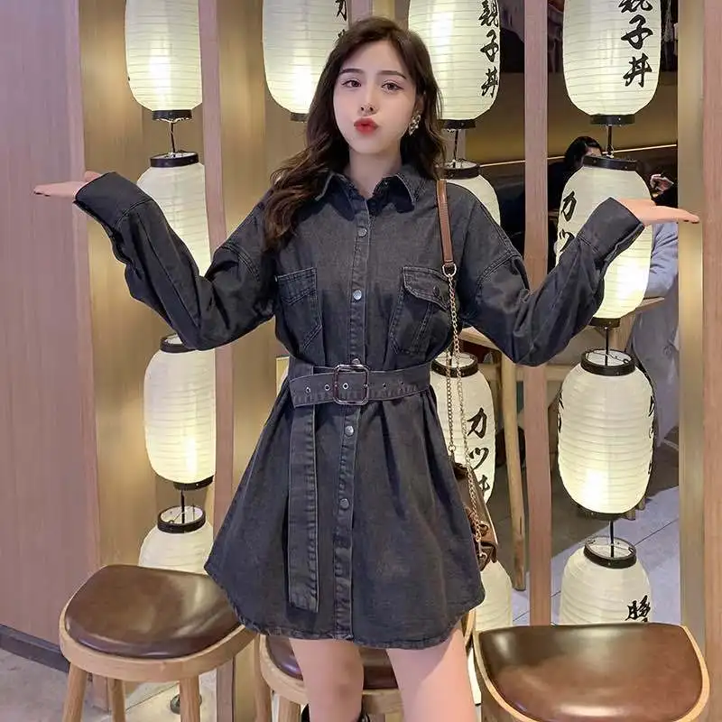 

Denim Shirt Skirt Women's 2020 Spring and Autumn New All-match Shirt Mid-Length Korean-Style Shirt Jacket