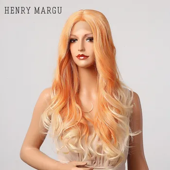

HENRY MARGU Black Blonde White Ombre Wave Lace Wigs Long Deep Wave Wigs Natural Synthetic Hair Cosplay Daily Lace Wig For Women