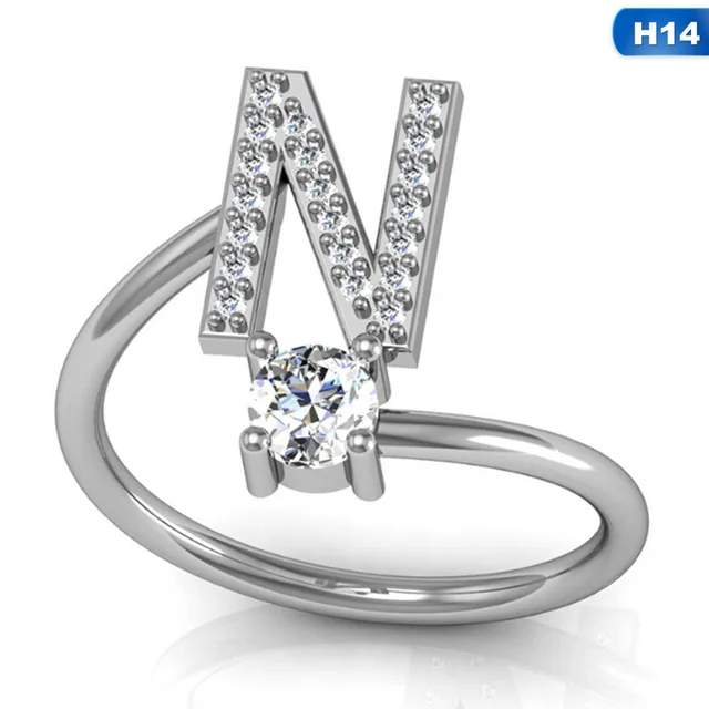 Мода 26 букв серебряное кольцо с кристаллом для женщин Стразы открытые, кольца на палец женские обручальные кольца с инициалами ювелирные изделия вечерние подарок - Цвет основного камня: N