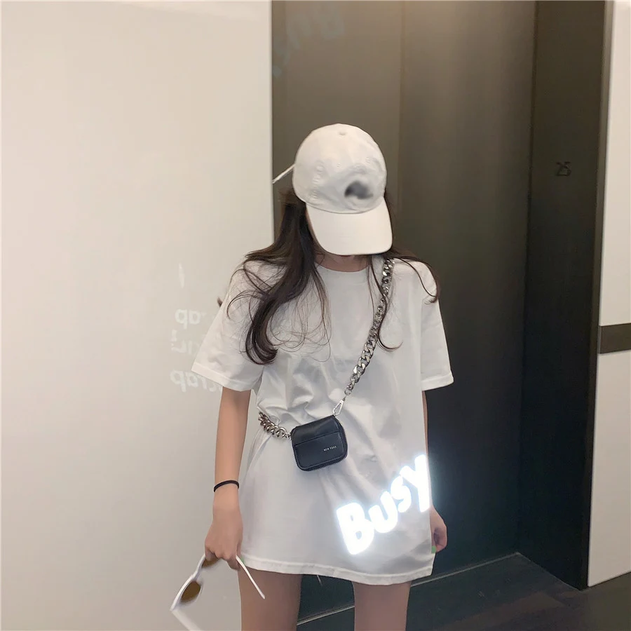 Может листья Harajuku стиль любовь Свободные повседневные Светоотражающие буквы футболка женская летняя короткий рукав o-образным вырезом Топы Плюс Размер
