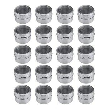 

20 Pack Stainless Steel netic Spice Tins, Multi-Purpose Storage Spice Containers, Clear Top Lid Storage Box