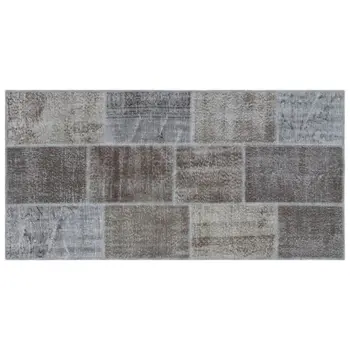 

Handmade Gray Vintage Overdyed Patchwork Area Rug 100x200 Cm-3'3''X6'7''