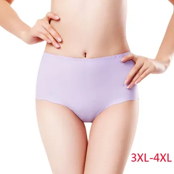 

4XL Large Size Ice Silk Women Panties Middle Waist Seamless Solid Female Underwear Ruffle Plus Big Lady High Elasticity Breifs