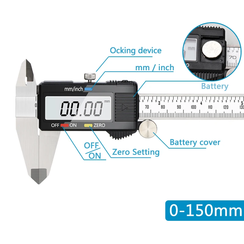 Description Picture 3 of itemHAMPTON Caliper 6 Inch 0-150mm Digital Vernier Caliper LCD Electronic Gauge Stainless Steel Caliper Measuring Tool