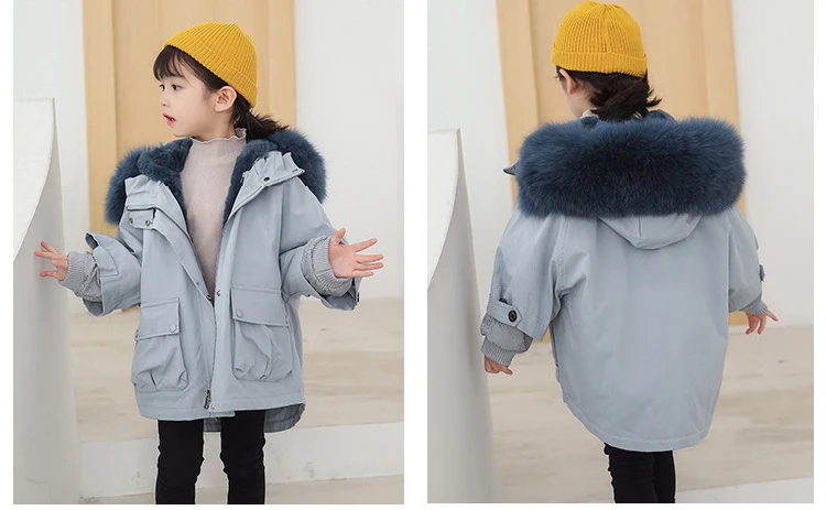 Dollplus/ зимние для маленьких девочек куртка с натуральным мехом, теплая одежда для маленьких девочек, верхняя одежда, пальто, От 4 до 12 лет детская, для новорожденных девочек куртка-парка, куртка для маленьких детей