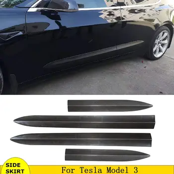 

Dry Carbon Fiber Side Skirts Aprons for Tesla Model 3 2017 2018 2019 Door Bumper Stickers Strips Car Styling