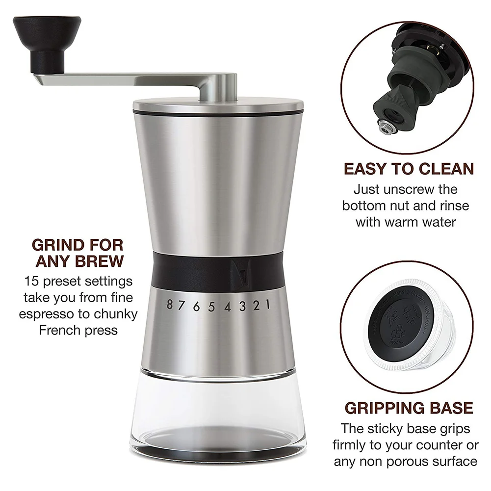 Wear Resistant Coffee Grinder Home Hand Crank Manual Portable Bean Mill Eco Friendly Rotating Stainless Steel Adjustable Kitchen