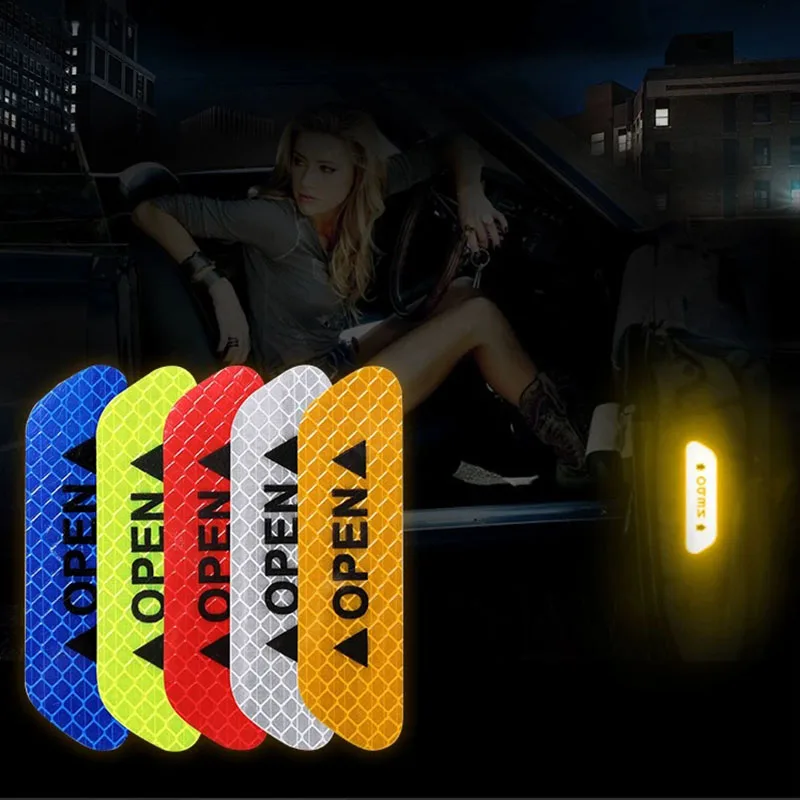 

4pcs/set car door opening reflective stickers warning signs auto parts warning luminous waterproof reflective strips wrangler